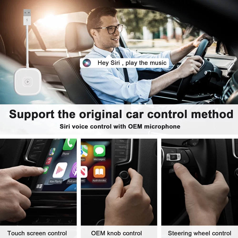 Car Adapter for Apple Cell Phone Carplay Wired to Wireless Smart Box N5082