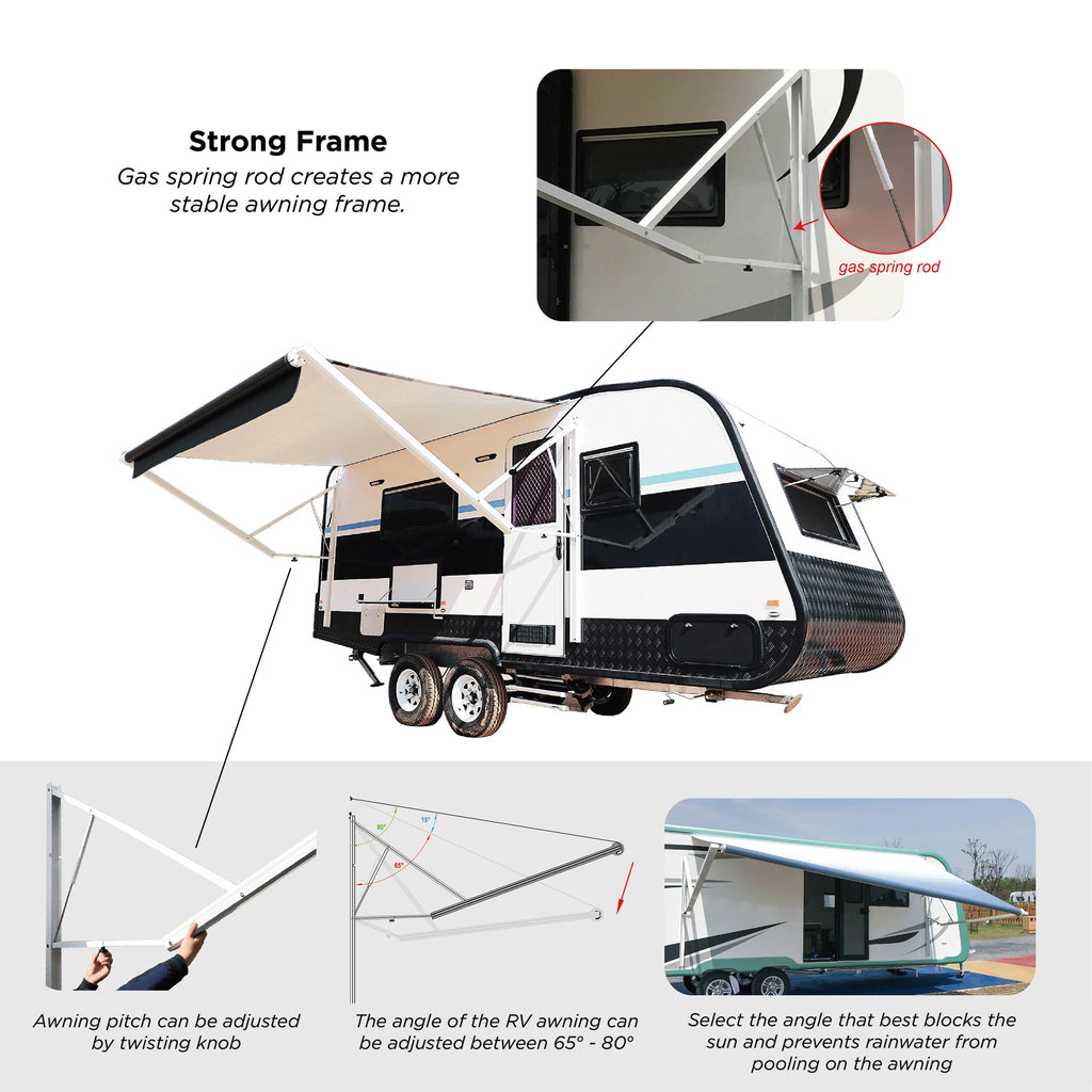 Retractable Motorized 20'X8' RV Patio Canopy Awning Black S1294