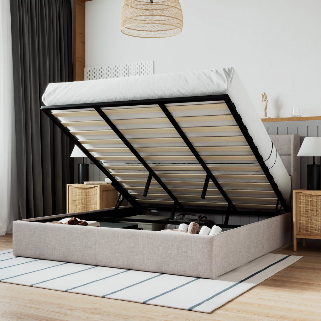 Grey King Size Lift Up Platform Bed Frame with Storage O735