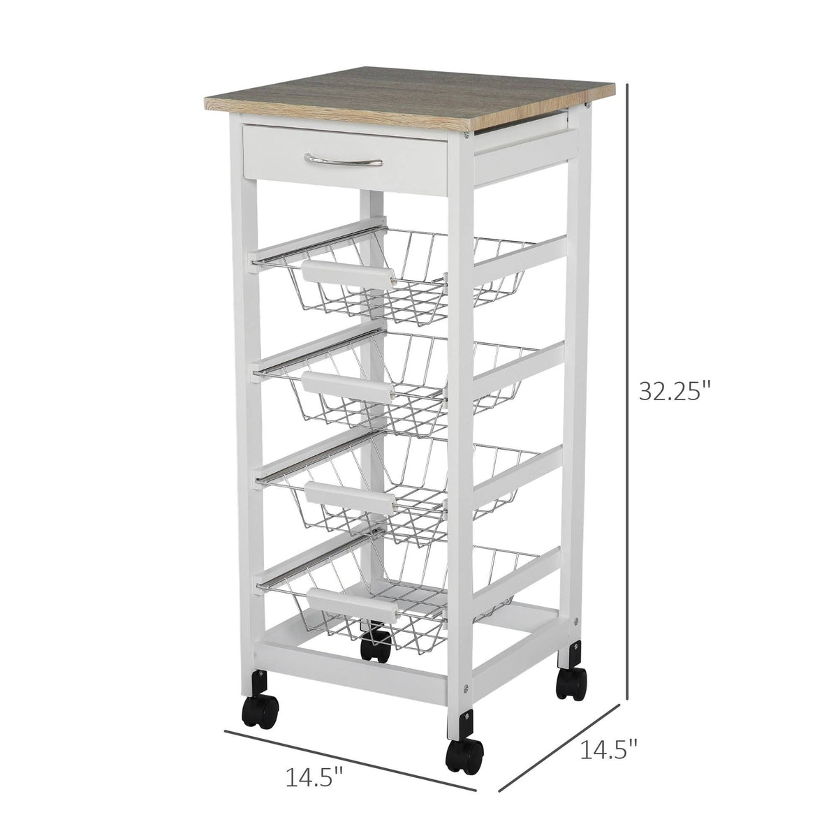 White Wooden Rolling Kitchen Storage Cart X838973