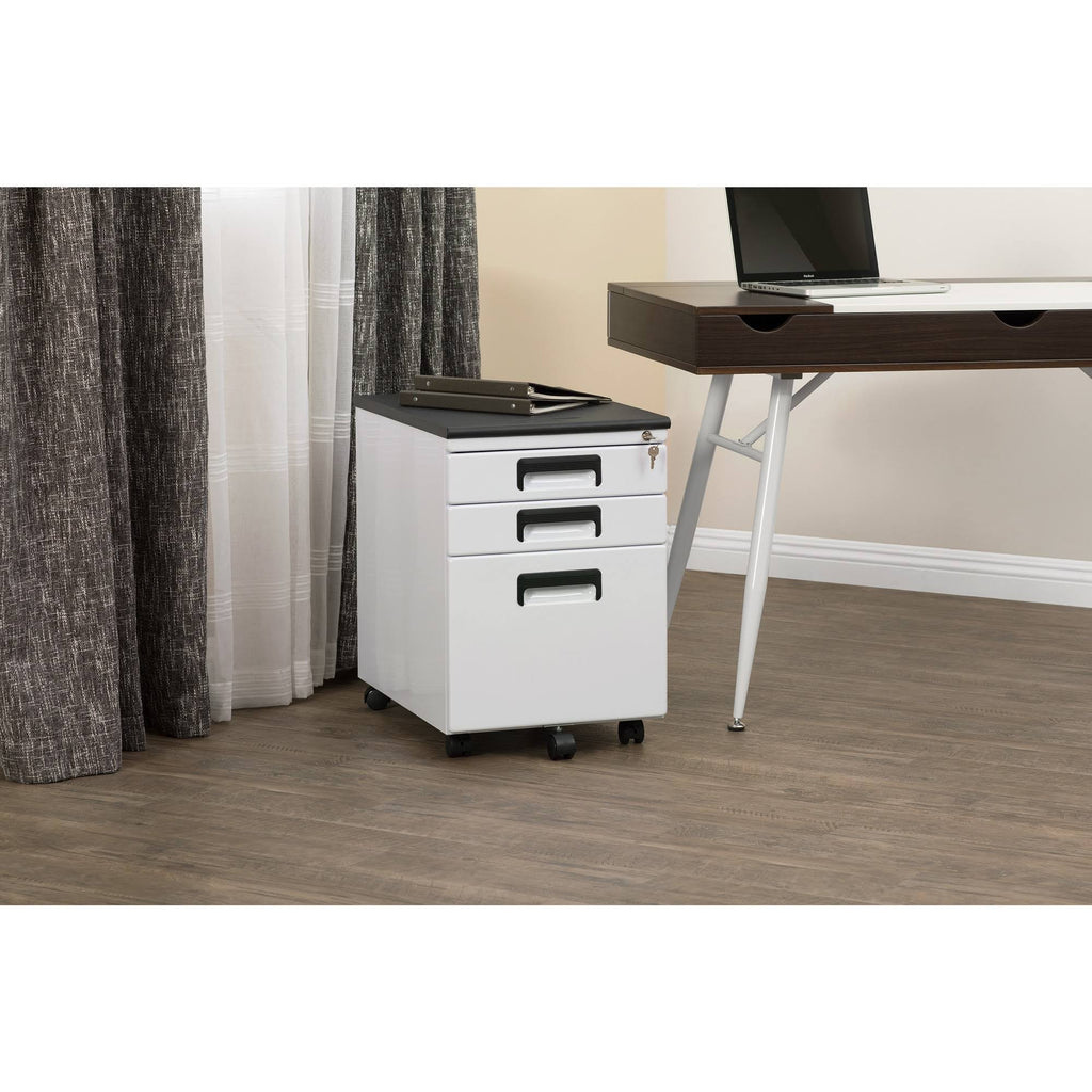 White/Black 3 Drawer Metal Rolling File Cabinet with Locking Drawers X154866