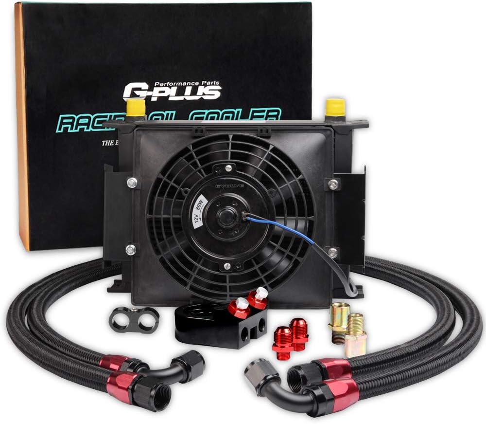 10 Row Black Engine Oil Cooler Kit with Filter Adapter and 7" Electric Fan A85033