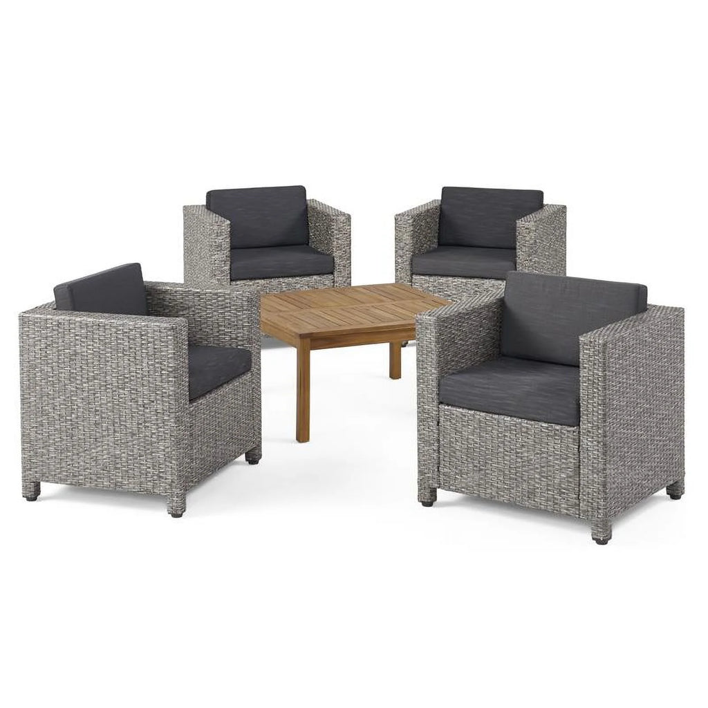 4 Pc Gray Club Chair Set with Wood Coffee Table J319906