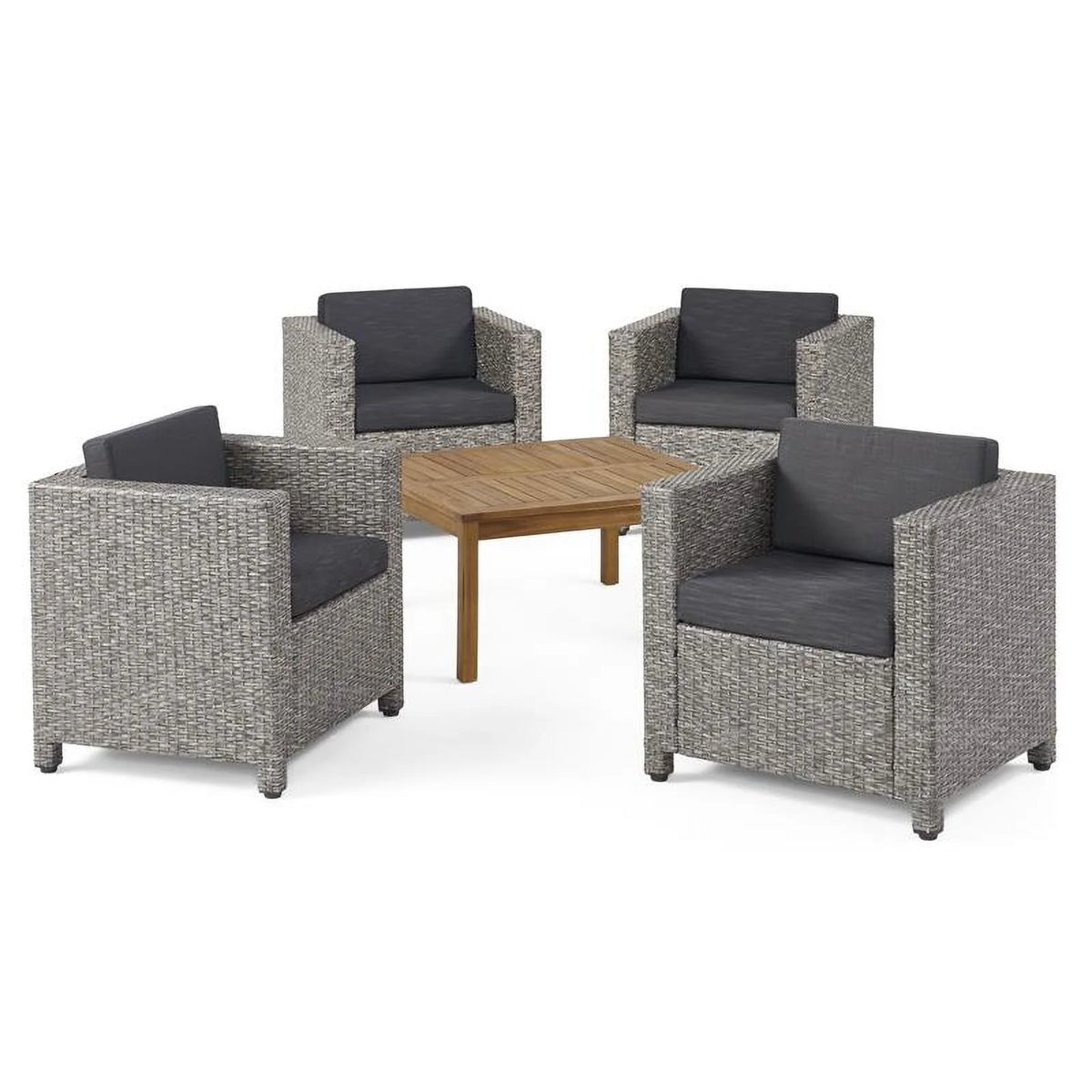 4 Pc Gray Club Chair Set with Wood Coffee Table J319906
