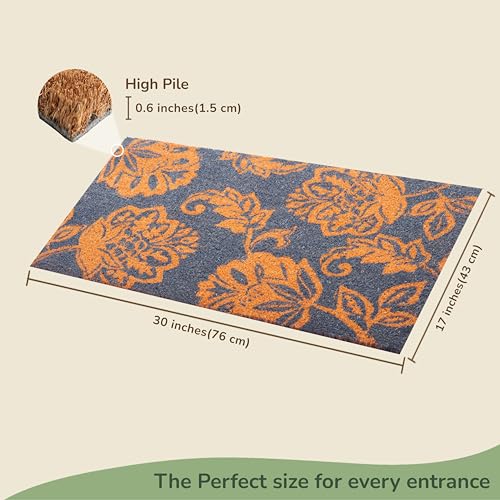 Blue Floral Print Coir Door Mat O28818