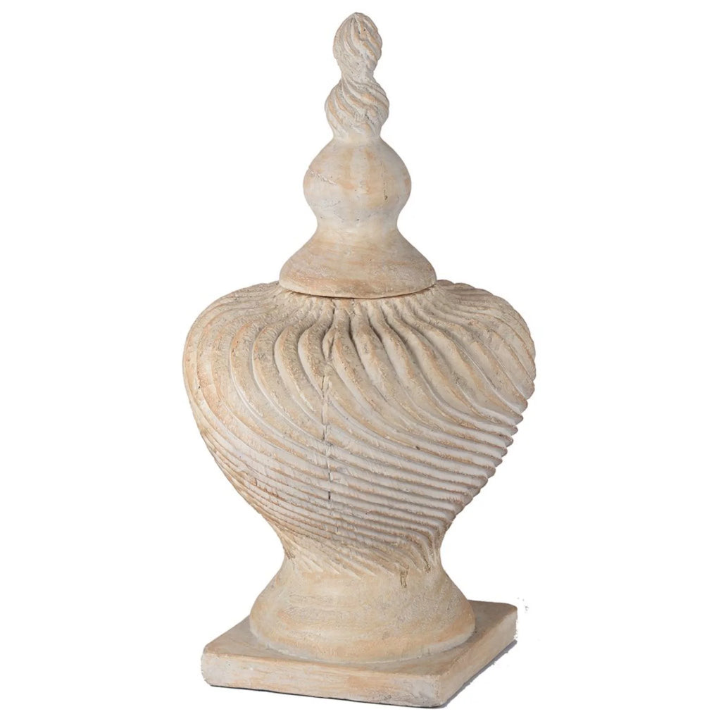 21" Beige Distressed Geometric Lidded Vase K671590