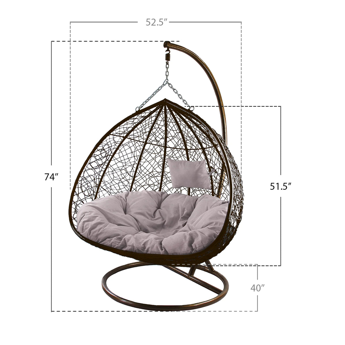 Outdoor Wicker Tear Drop Swing Lounge Chair with Gray Cushion Mat B8188