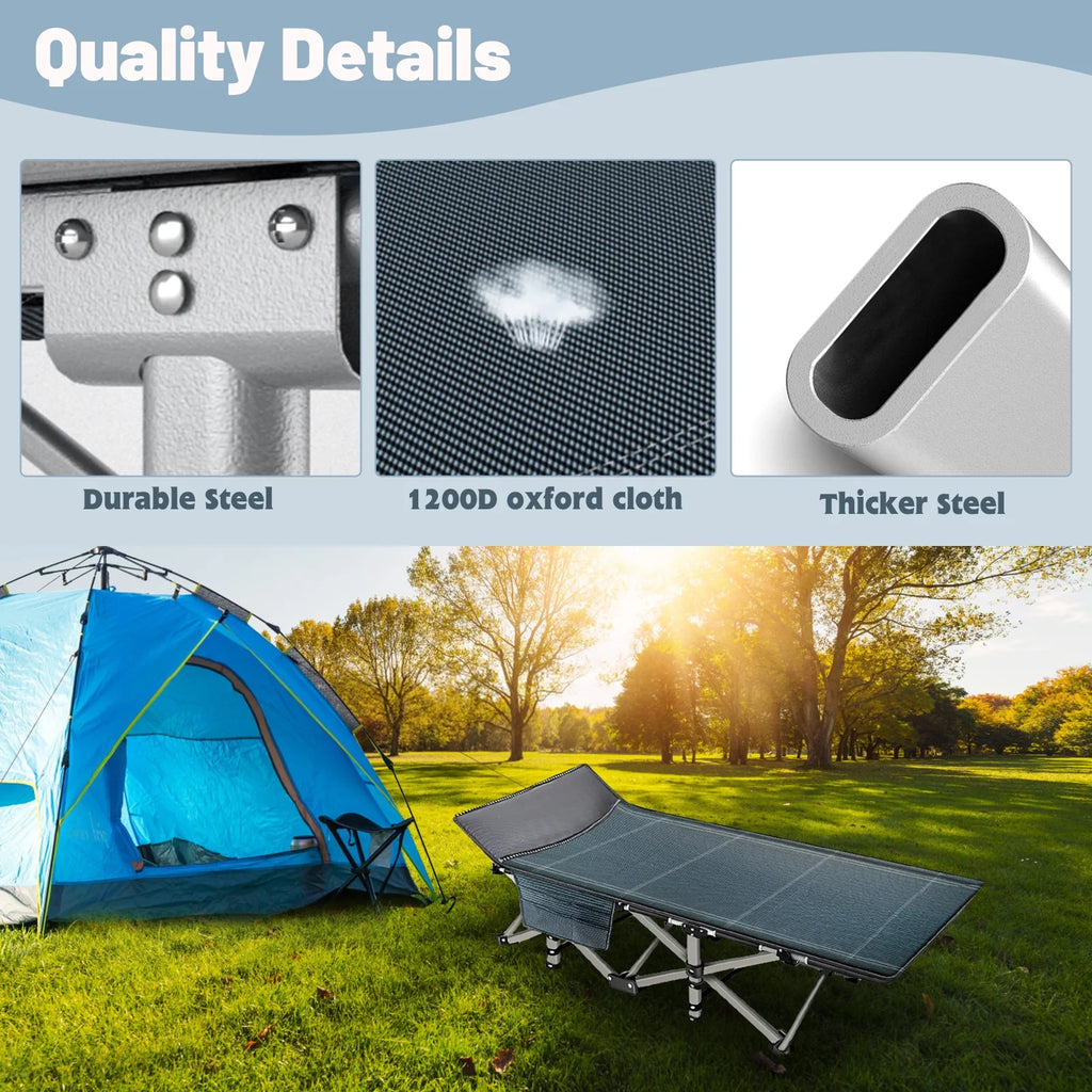 Folding Camping Bed with Mattress & Carry Bag, Heavy Duty Sleeping Cot with 4D Pillow A551463