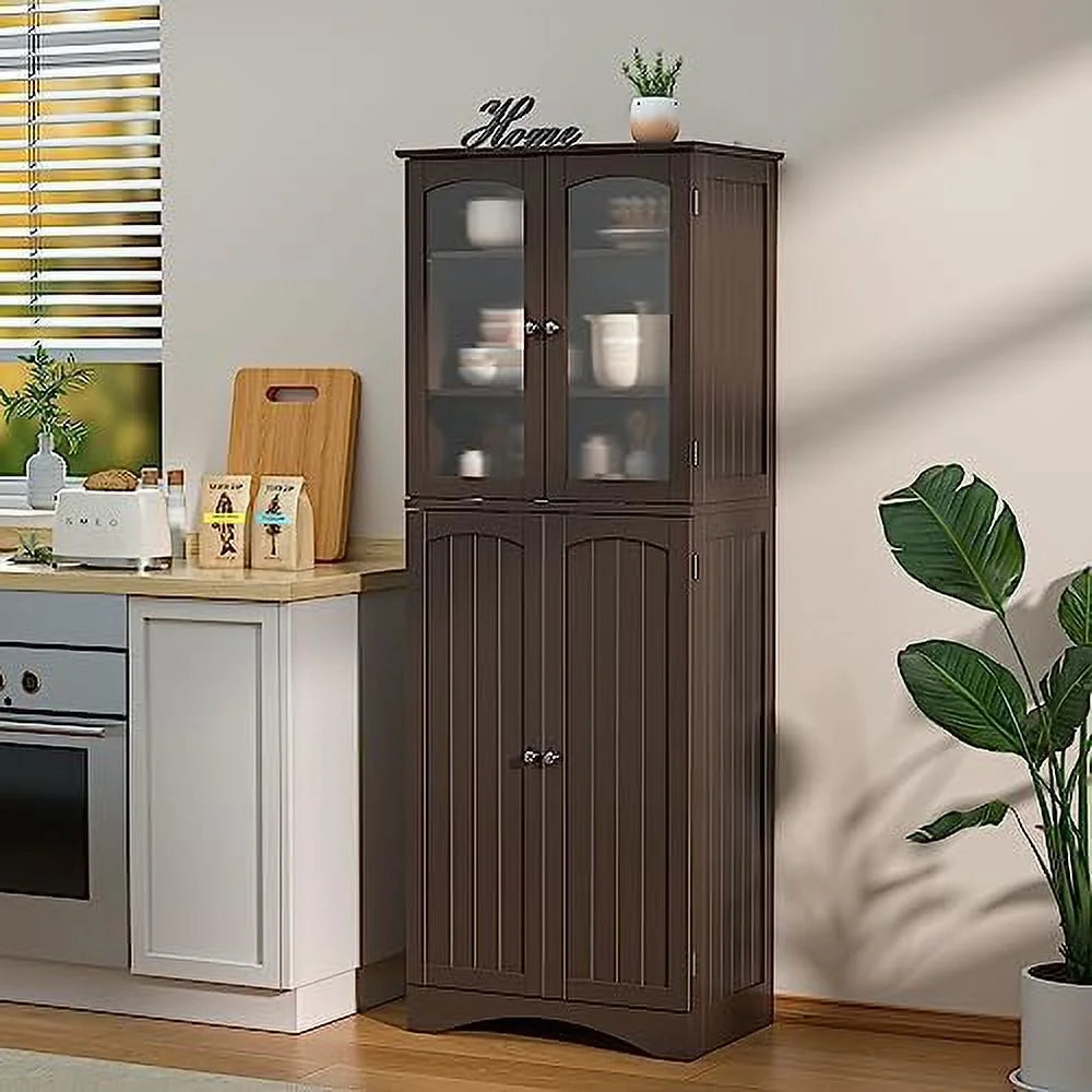 64" Kitchen Pantry Cabinet with Glass Doors and Adjustable Shelves M8983
