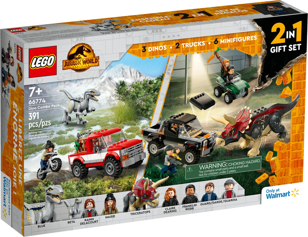 LEGO Jurassic World Dino Combo Pack 66774 Toy Value Pack, 2 in 1 Triceratops and Velociraptor Gift Set, Jurassic World Toy with Dinosaur and Truck Toys, Christmas Gift for Kids Ages 7 and Up E581808