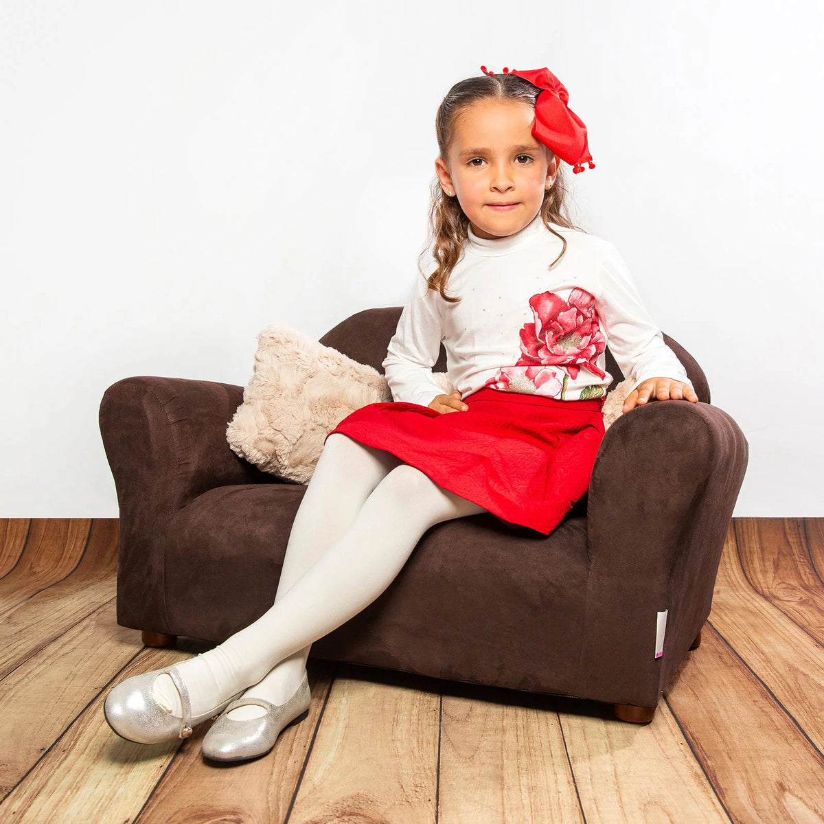 Brown Plush Kids Sofa with Accent Pillows K343974