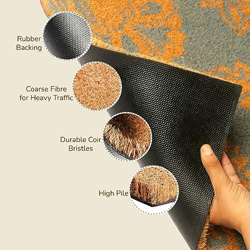 Blue Floral Print Coir Door Mat O28818