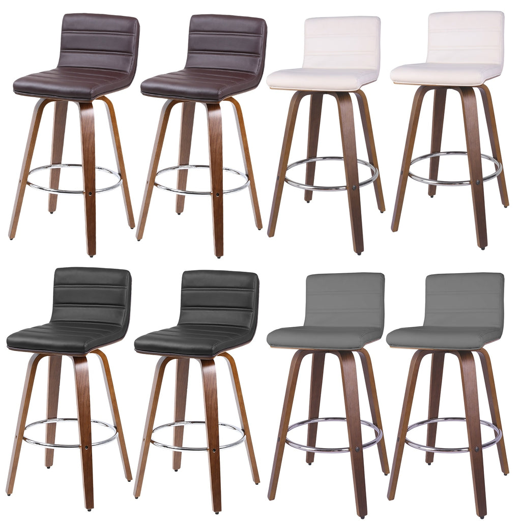Swivel Wood Bar Stools PU Leather Upholstered Counter Stools Set of 2 Black Total Height 39.4" J8602