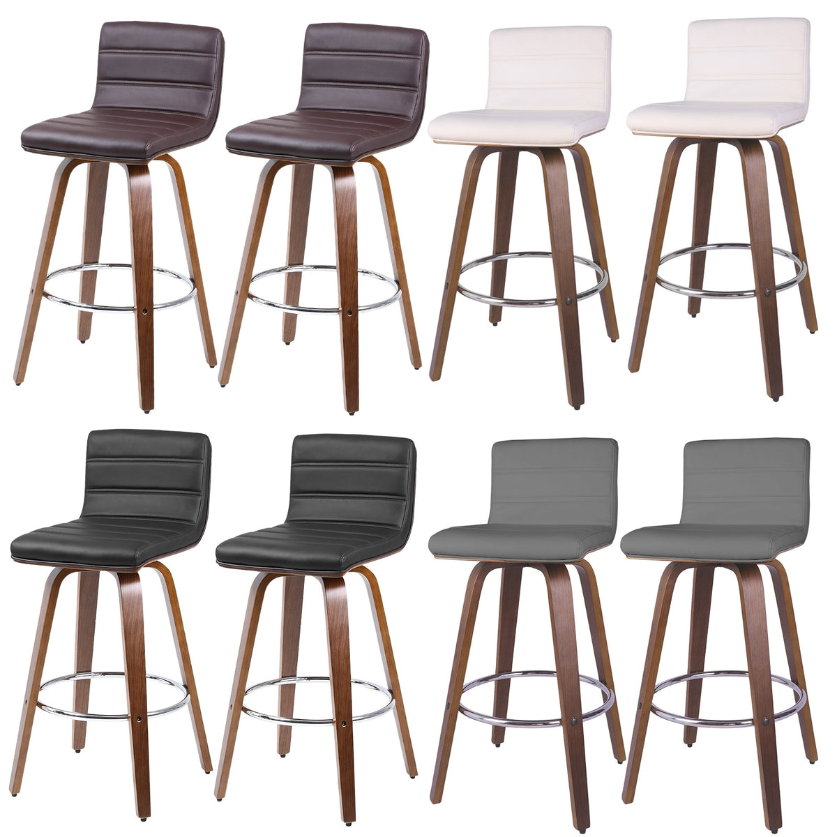 Swivel Wood Bar Stools PU Leather Upholstered Counter Stools Set of 2 Black Total Height 39.4" J8602