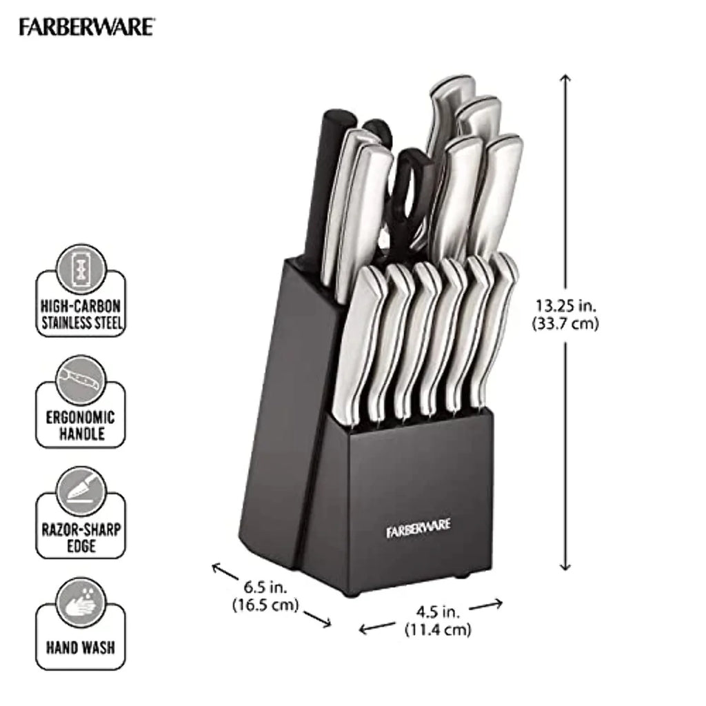 15 Pc Stamped Stainless Steel Knife Block Set V630019