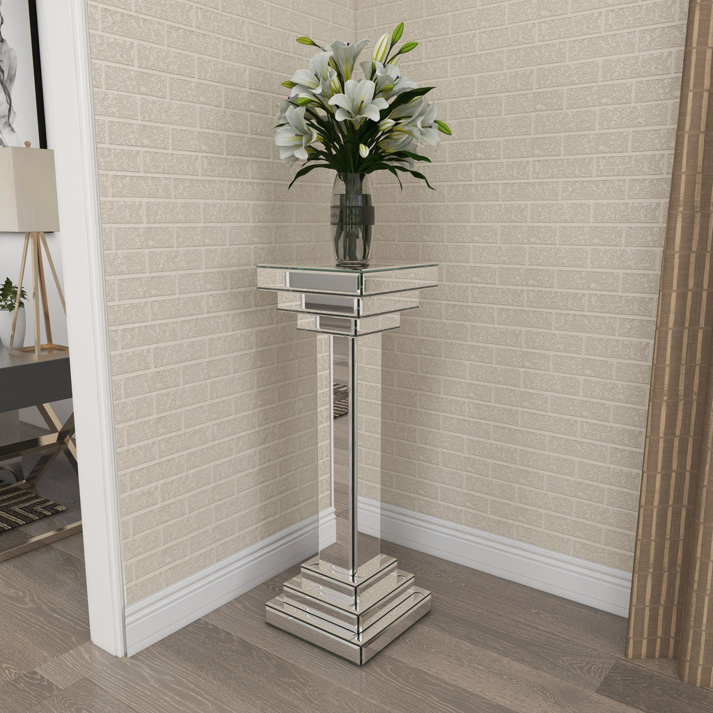 12" x 36" Silver Glass Mirrored Pedestal Table X9327