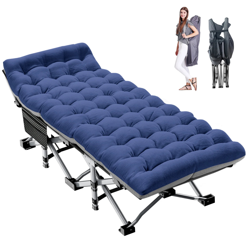 Folding Camping Bed with Mattress & Carry Bag, Heavy Duty Sleeping Cot with 4D Pillow A551463
