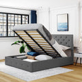 Queen Size Grey Upholstered Platform Bed with Lift Up Storage U3432