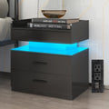 Black Wood Nightstand with Charging Station and 2 Drawers N75616