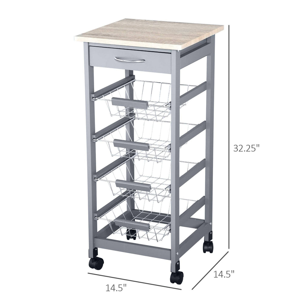 White Wooden Rolling Kitchen Storage Cart X838973
