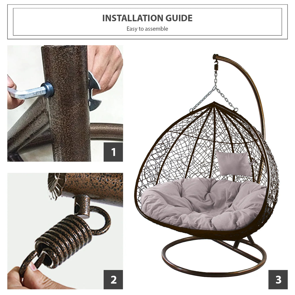 Outdoor Wicker Tear Drop Swing Lounge Chair with Gray Cushion Mat B8188