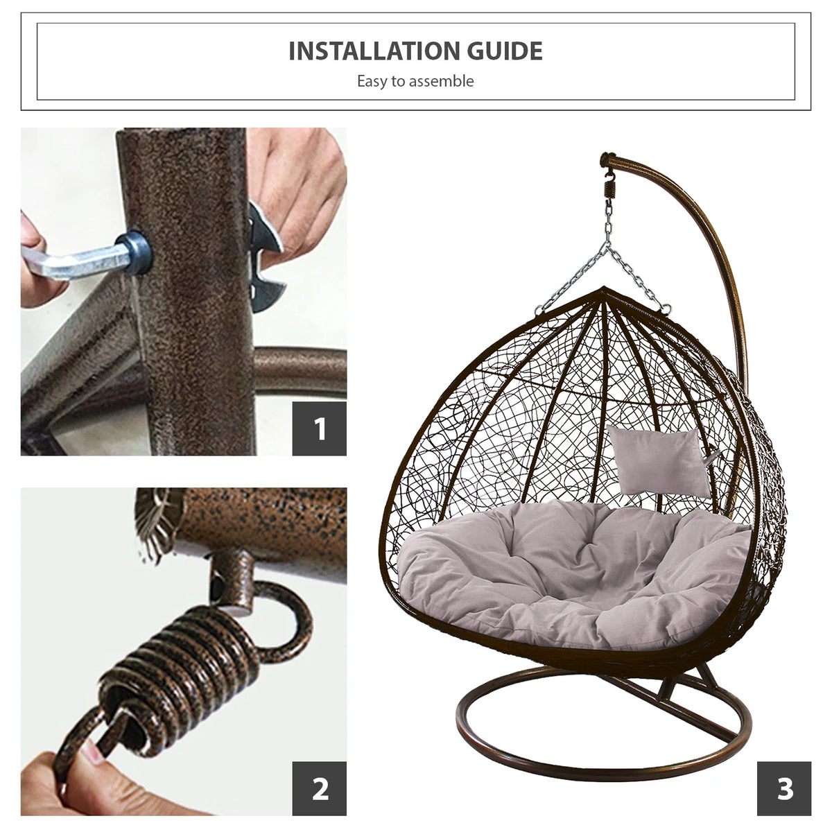 Outdoor Wicker Tear Drop Swing Lounge Chair with Gray Cushion Mat B8188