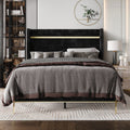 Gold PU Strip Wingback Velvet Upholstered Bed Black, Full Y304