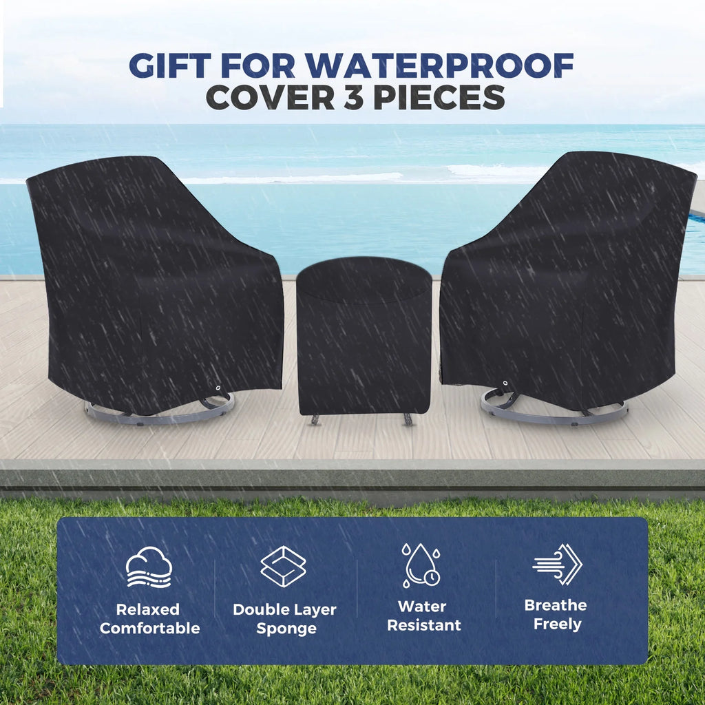 3 Pieces Wicker Patio Furniture Set with Swivel Rocking Chairs and Glass Side Table K9412