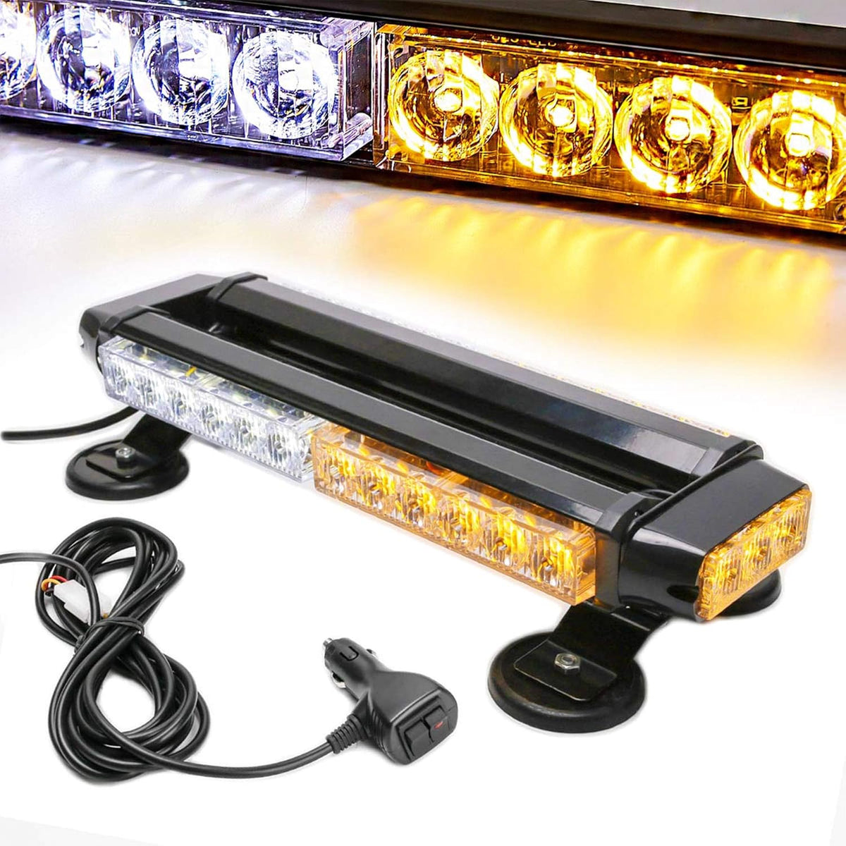 Amber 30 LEDs Safety Strobe Light Bar with Magnetic Base, Yellow, 12-24V/30W, Pack of 2 I6598