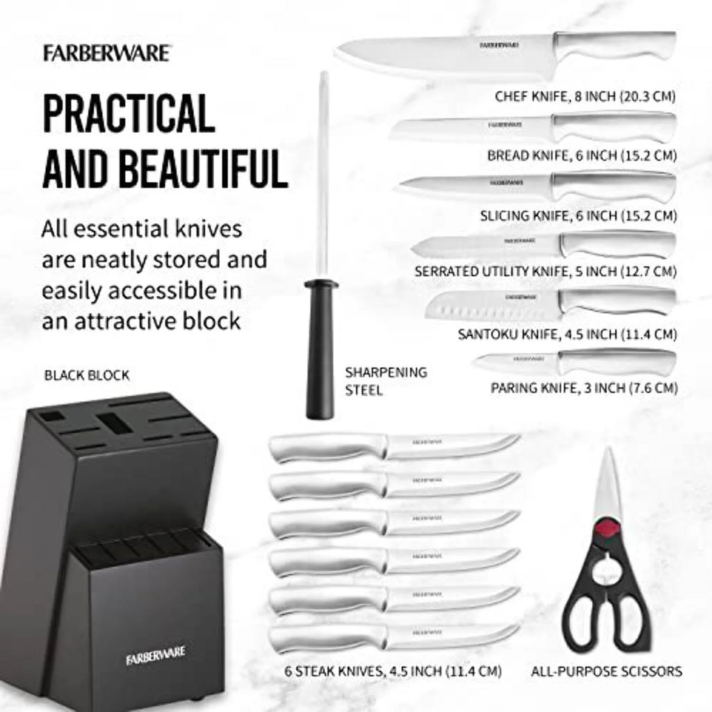 15 Pc Stamped Stainless Steel Knife Block Set V630019
