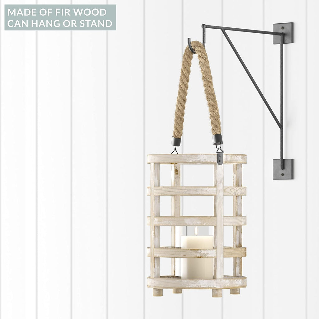 Whitewash Wooden Lantern Candle Holders, Set of 2 H177