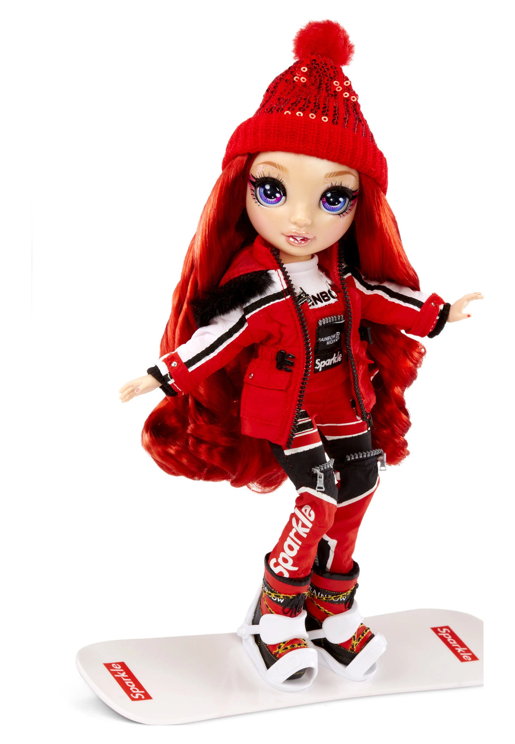Red Fashion Doll Playset With 2 Outfits, Snowboard And Winter Accessories D689
