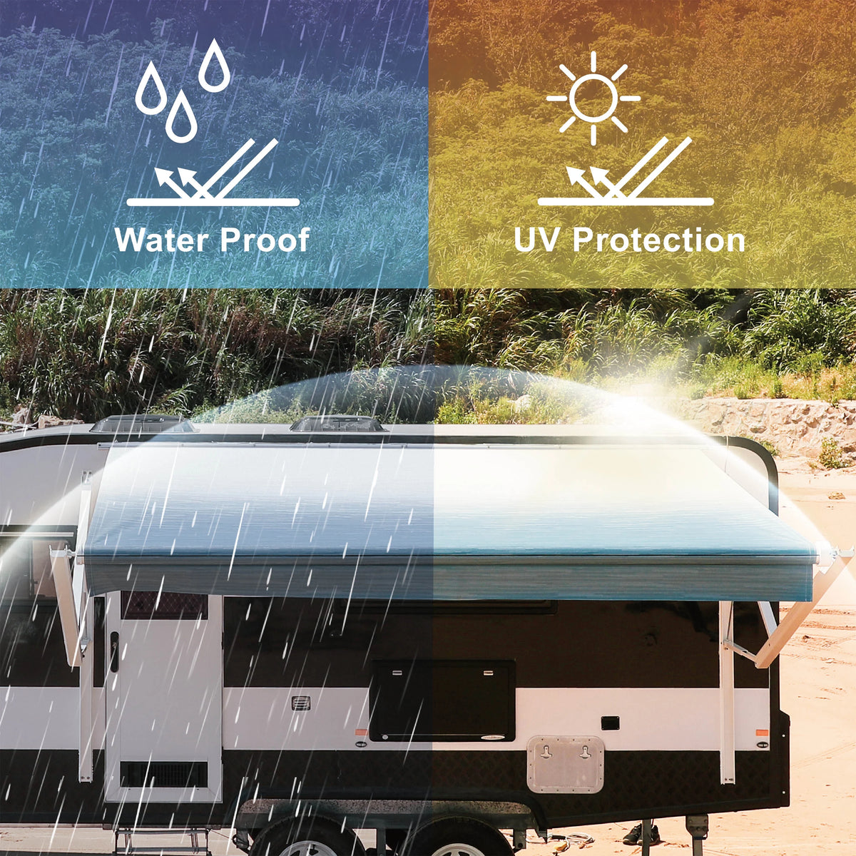 Retractable Motorized 20'X8' RV Patio Canopy Awning Black S1294