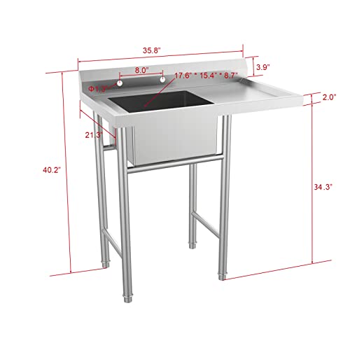 304 Stainless Steel Utility Sink with Drainboard F300834