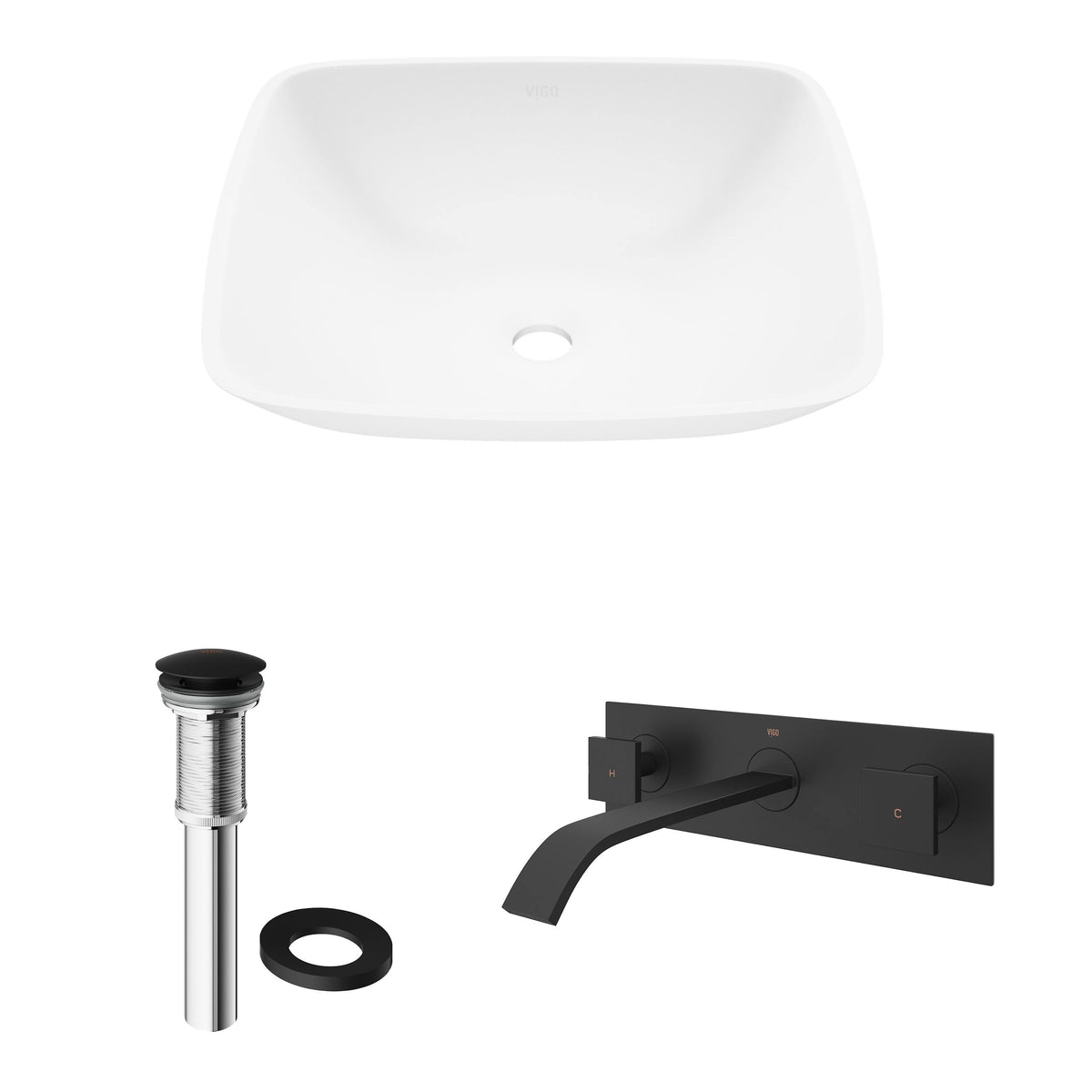 Hyacinth Matte Stone Vessel Bathroom Sink Set with Wall Mount Faucet in Matte Black V3797