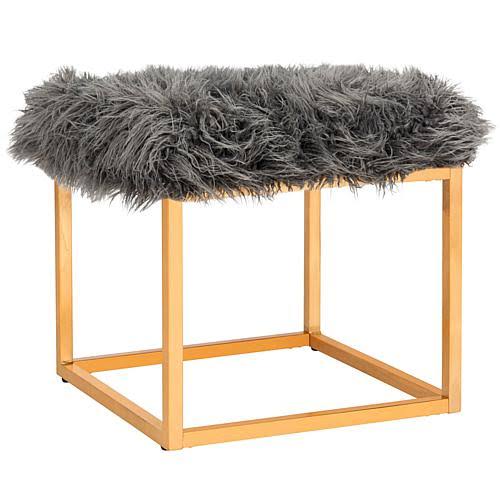 White Faux Sheepkin Square Ottoman R19893