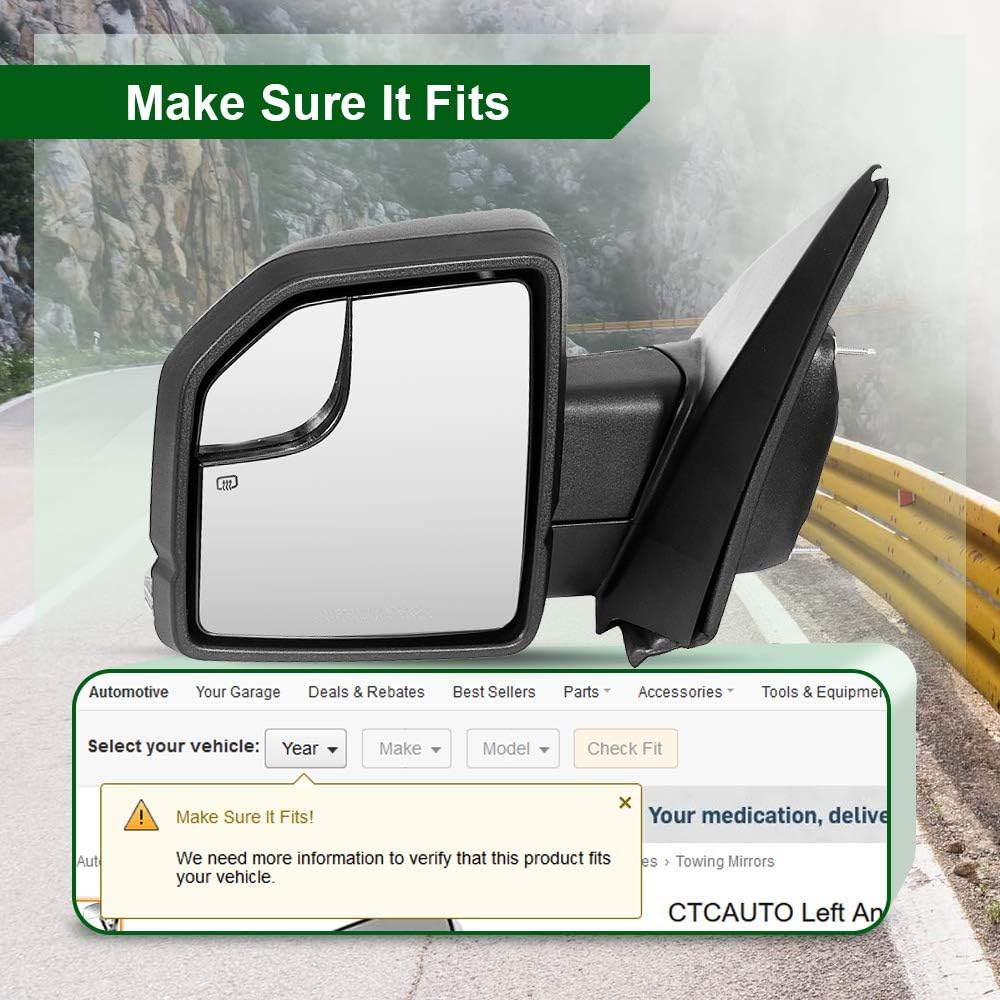 Towing Mirrors for Ford F150 with Power Adjustment Heated Turn Signal Light V83326