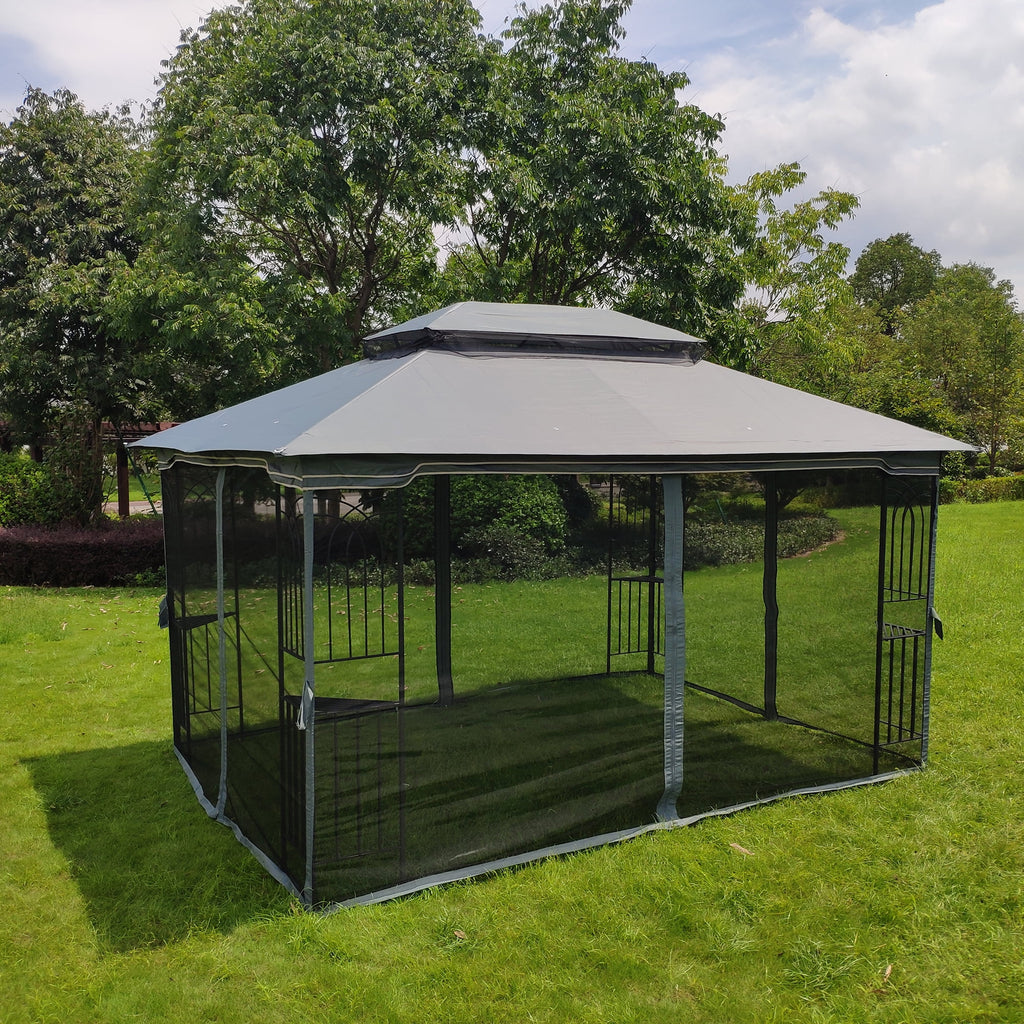 Gray Outdoor Patio Gazebo Canopy Tent with Ventilated Double Roof and Mosquito Net Y680