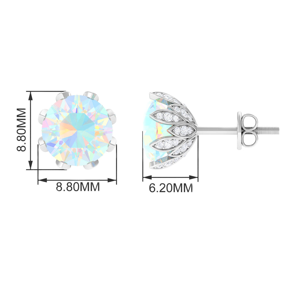 Floral Stud Earrings with Diamond, 925 Sterling Silver K346
