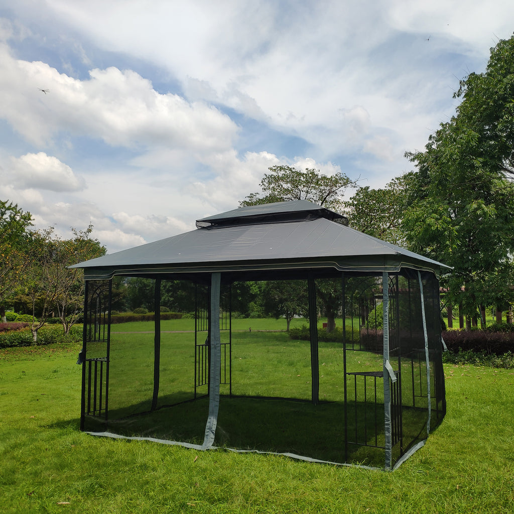 Gray Outdoor Patio Gazebo Canopy Tent with Ventilated Double Roof and Mosquito Net Y680