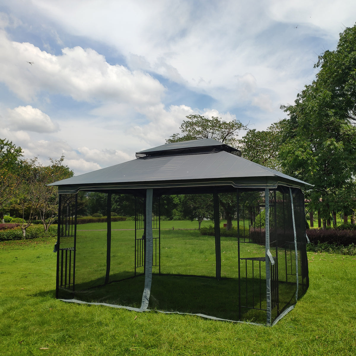 Gray Outdoor Patio Gazebo Canopy Tent with Ventilated Double Roof and Mosquito Net Y680