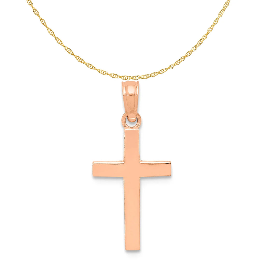 10K Rose Gold Polished Cross Pendant with 14K Yellow Gold Rope Chain 18" N97537