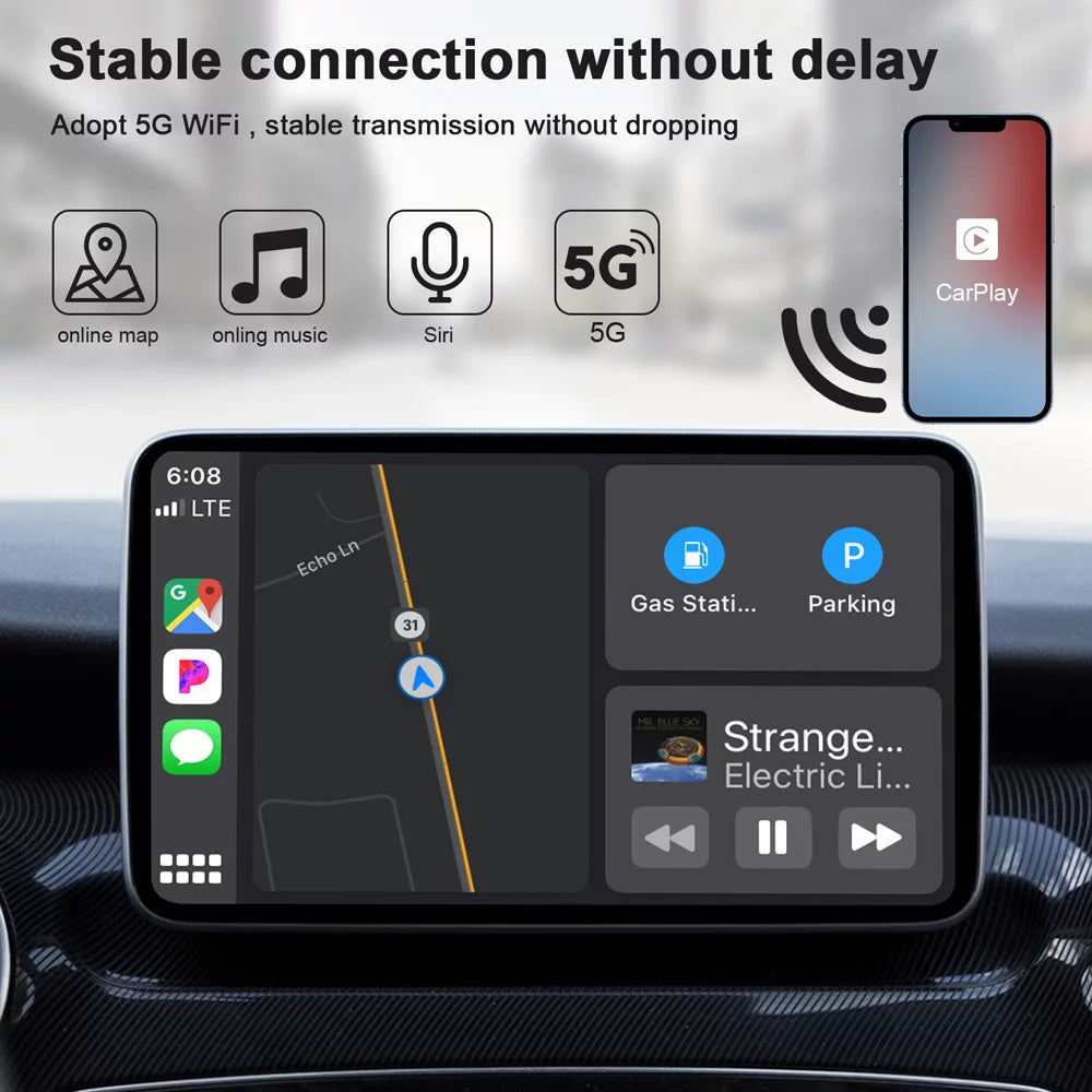 Car Adapter for Apple Cell Phone Carplay Wired to Wireless Smart Box N5082