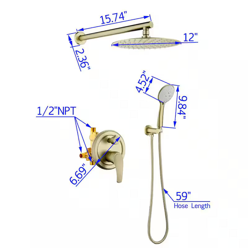 Wall Mount Dual Shower Heads with Valve in Brushed Gold J688231