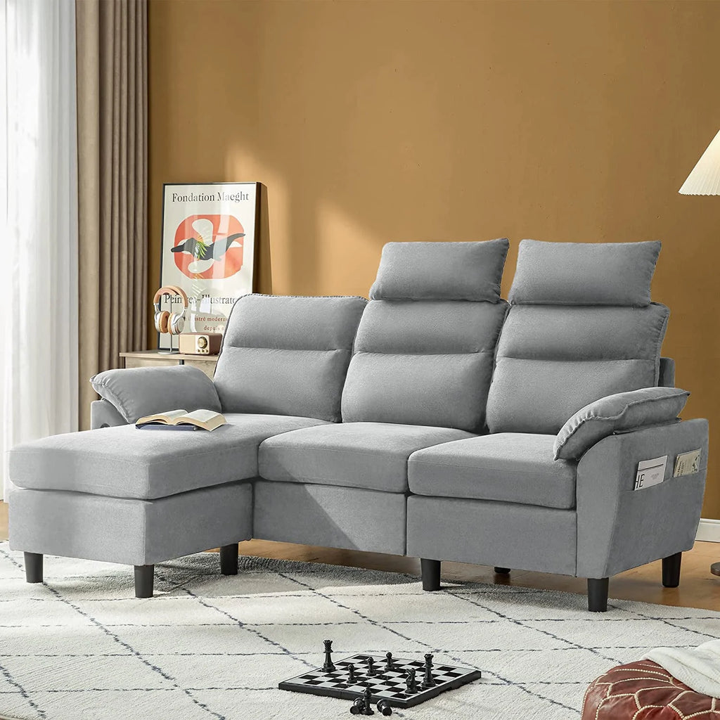 Light Grey Reversible Sectional Sofa with Storage W323