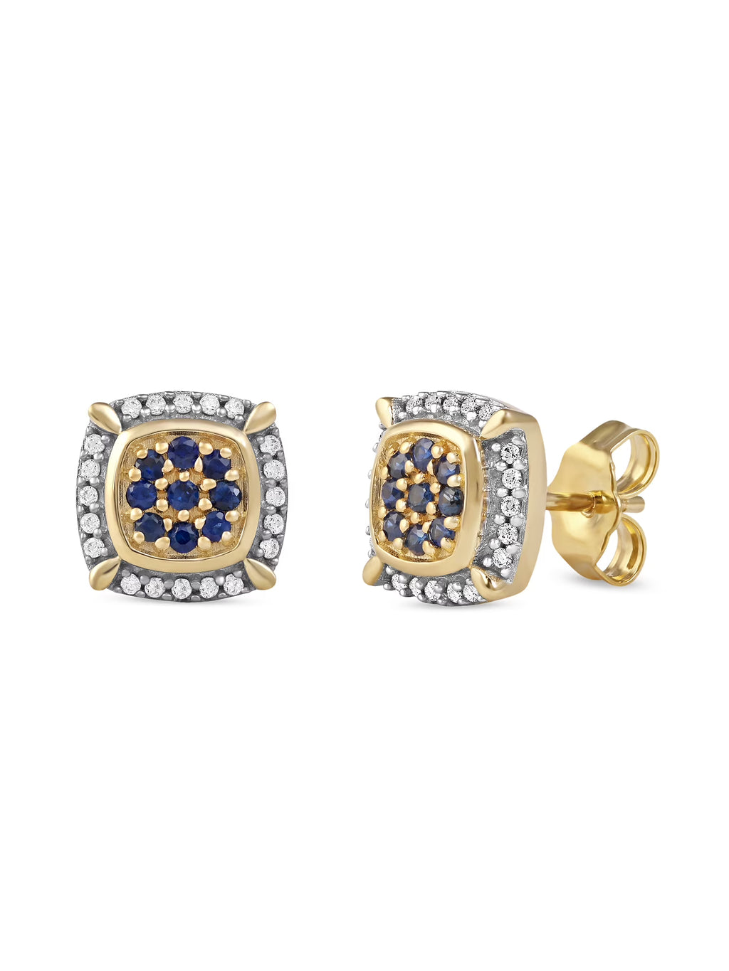 10k Yellow Gold Blue Sapphire Diamond Cluster Halo Stud Earrings C95160