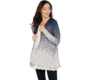Printed Ombre Knit Button Cardigan, Size Medium, Twilight Grey B853