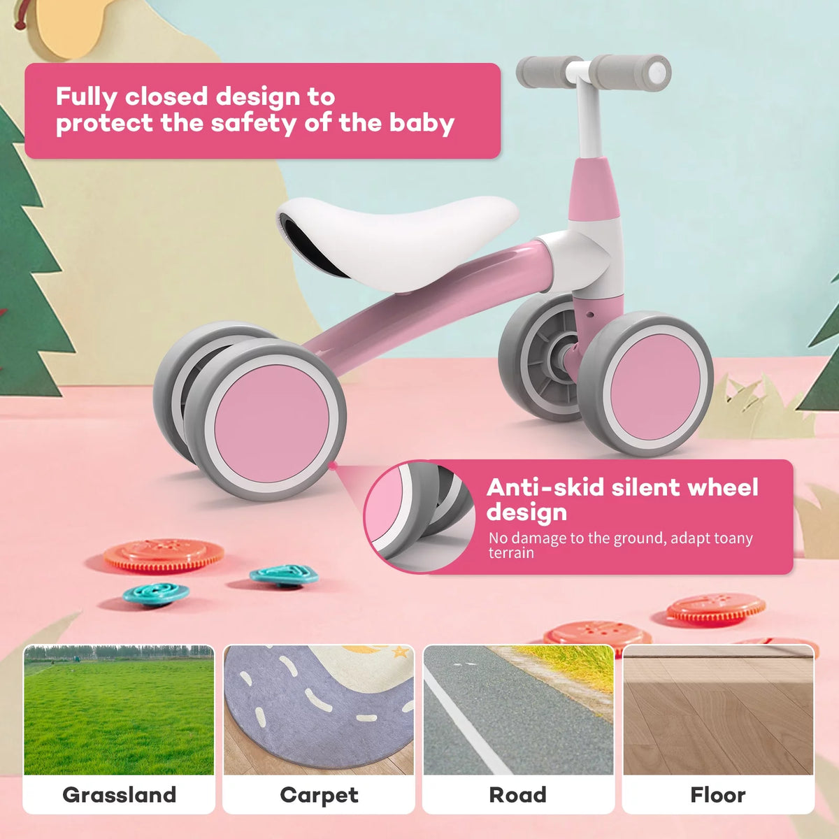 Baby Balance Bike 4 Wheels Walker I77448