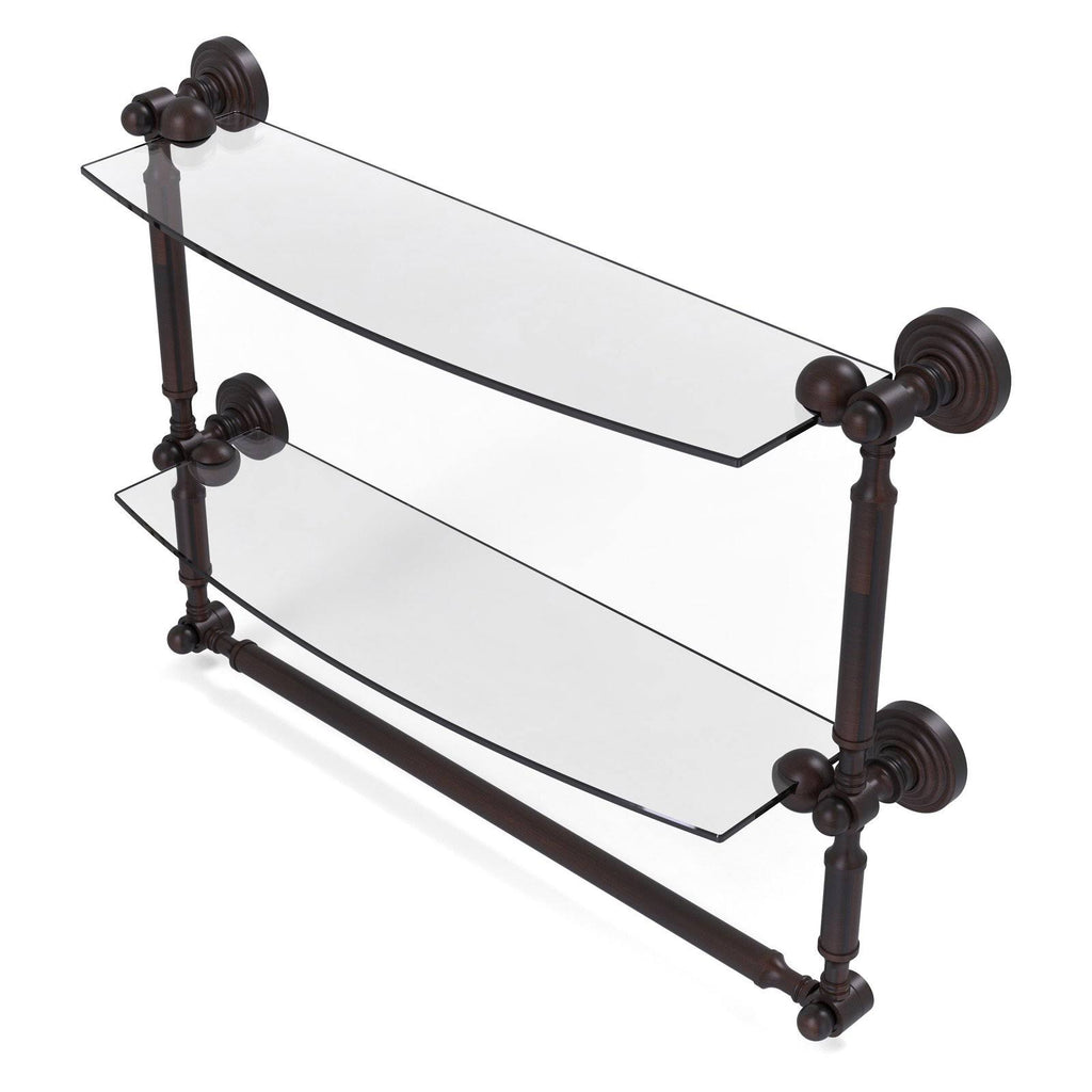Two Tiered Glass Shelf with Towel Bar - Venetian Bronze - 18 inch F580336