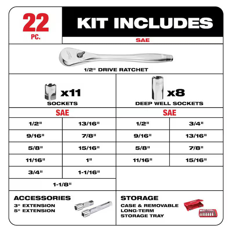 1/2 in. Drive SAE/Metric Ratchet and Socket Tool Set 50-Piece I615926